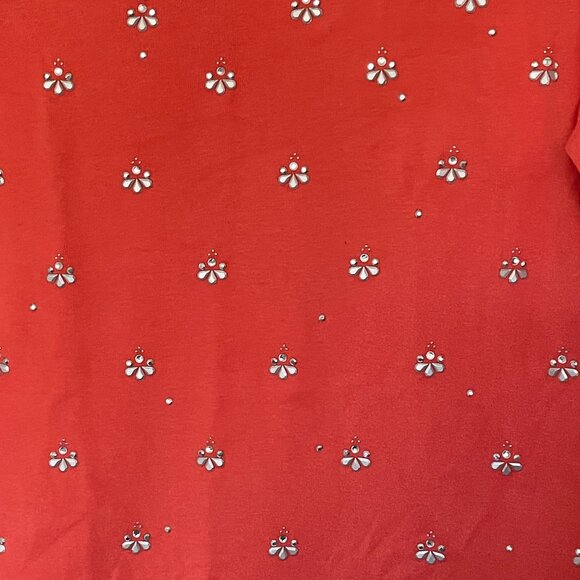 Embellished Silver Flower Stud Short Sleeve Round Neck Peach T-shirt XL - Picture 3 of 4